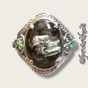 Seraphinite Fashion Ring with Emerald Size 7